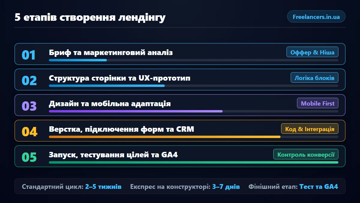 5 етапів створення лендінгу від брифу та прототипу до запуску