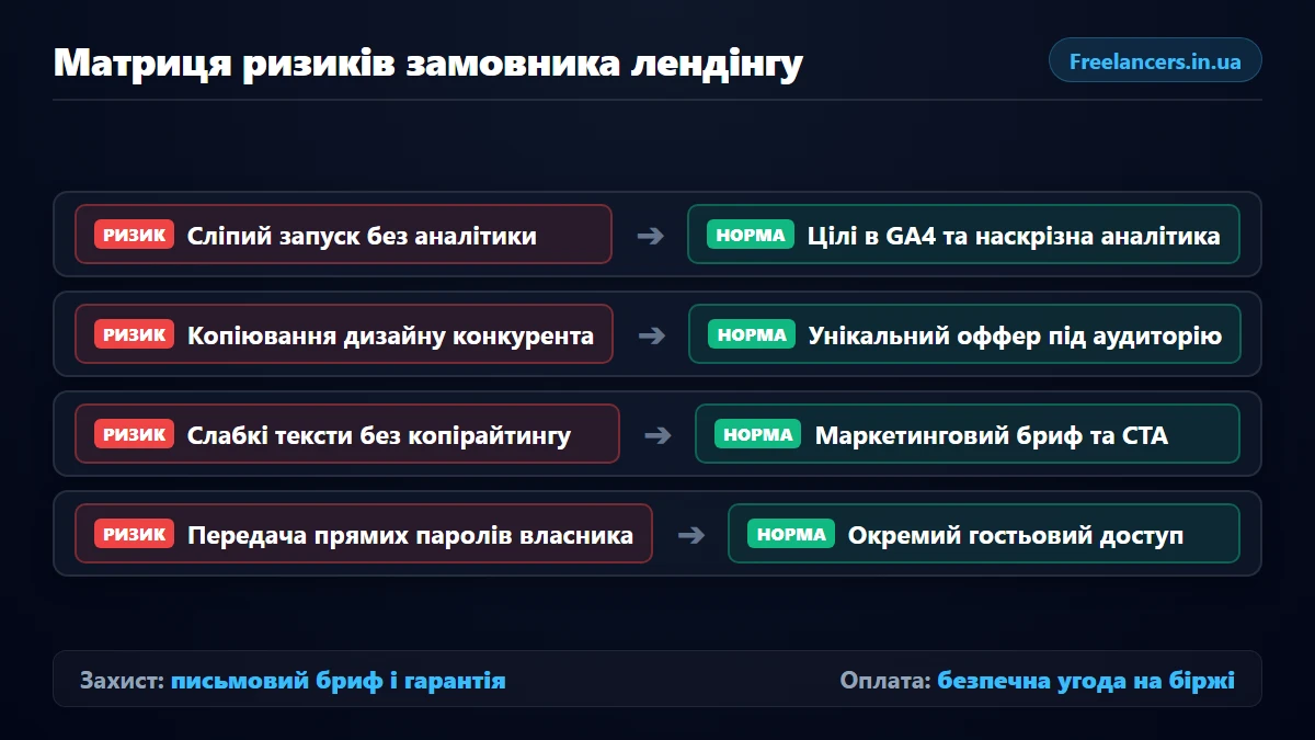Матриця ризиків замовника лендінгу та безпечний стандарт роботи