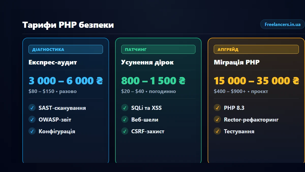 Порівняння тарифів на аудит безпеки та усунення вразливостей PHP