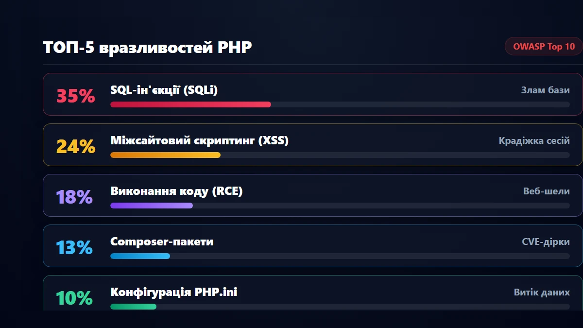 5 найнебезпечніших вразливостей у PHP коді за стандартом OWASP